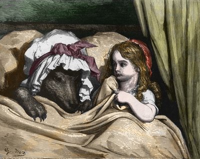 Roodkapje en Wolf niet zoals Grootmoeder. Illustratie door Gustave Doré door Gustave Dore