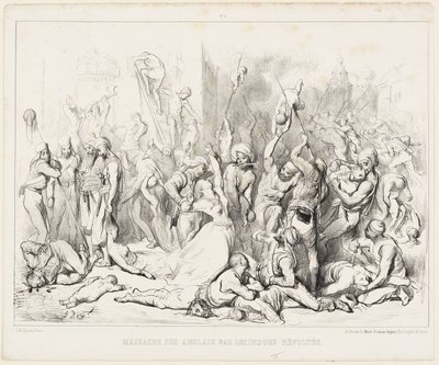 Bloedbad van de Engelsen door opstandige hindoes door Gustave Dore