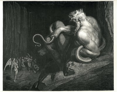 Minos: uit De Hel van Dante Alighieri door Gustave Dore
