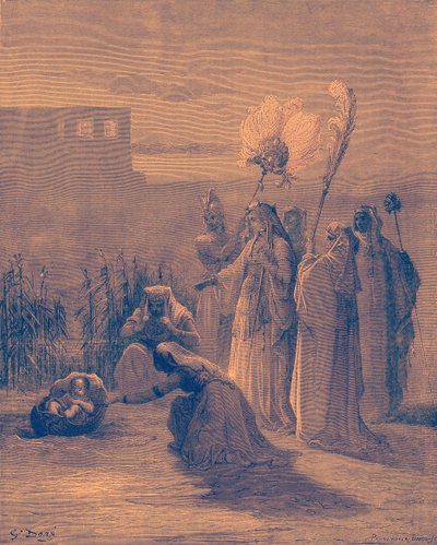 Mozes in het biezen mandje door Gustave Dore