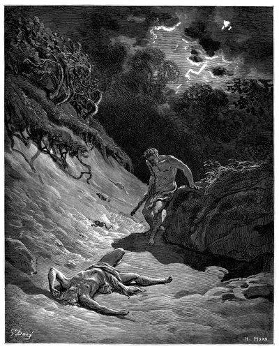 Moord op Abel door Kaïn - Illustratie van Gustave Doré voor de Bijbel door Gustave Dore