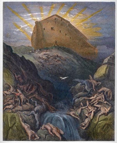 De Ark van Noach - De duif uitgezonden uit de Ark - De duif uitgezonden uit de Ark van Noach - Gravure uit 