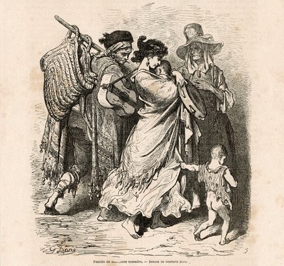 Nomadenfamilie van muzikanten door Gustave Dore