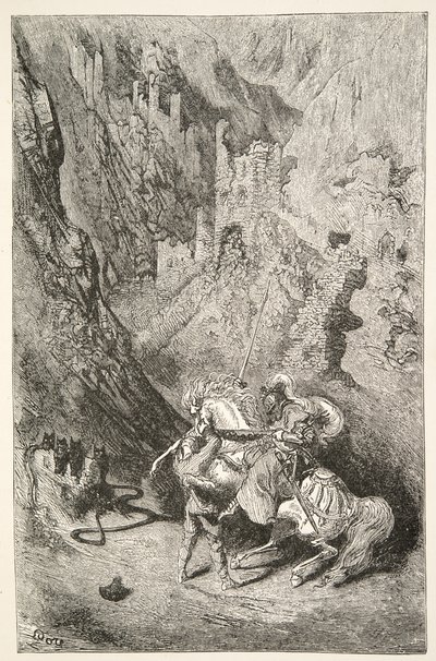 Op Weg naar de Groene Kapel, uit Verhalen van de Dagen van Koning Arthur door Charles Henry Hanson, pub.1898 door Gustave Dore