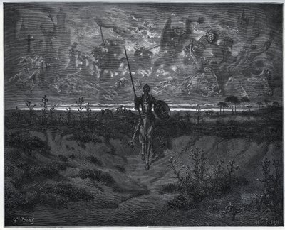 Op deze reis sprak onze gloednieuwe avonturier tot zichzelf - uit "Don Quichot van La Mancha" van Miguel Cervantes door Gustave Dore