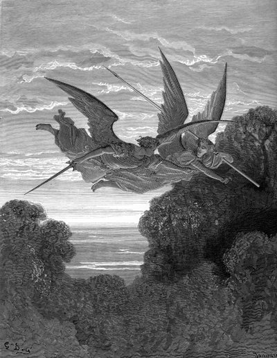 Paradise Lost: Ithuriel en Zephon, door Doré door Gustave Dore