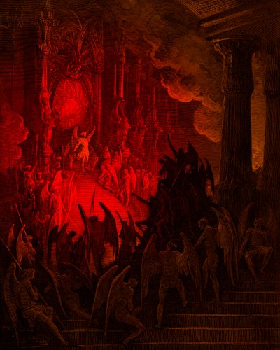 Paradise Lost: Satan in Raad, gravure door Gustave Doré door Gustave Dore