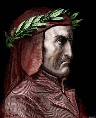 Portret van Dante Alighieri (1265-1321), Italiaanse schrijver. Gravure door Gustave Doré uit 1860 door Gustave Dore
