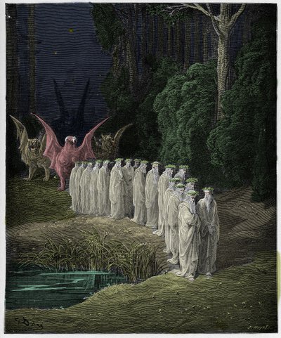 Purgatorio, Canto 29: De 24 ouderlingen in de apocalyptische processie, illustratie uit "De Goddelijke Komedie" door Dante Alighieri, 1885 door Gustave Dore