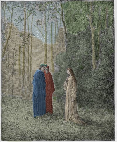 Purgatorio, Canto 5: Dante spreekt met Pia de Tolomei door Gustave Dore