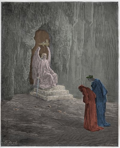 Purgatorio, Canto 9: Dante en Virgil bij de poorten van het vagevuur, illustratie uit "De Goddelijke Komedie" door Dante Alighieri, 1885 door Gustave Dore