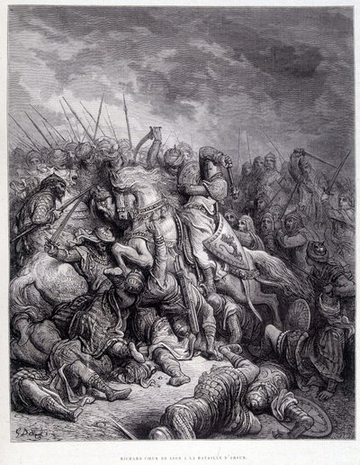 Richard Leeuwenhart bij de Slag om Arsur - gravure door Gustave Doré door Gustave Dore
