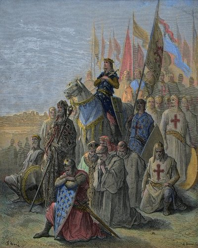 Saint Louis arriveert voor Damietta - verovering van de Egyptische stad door de kruisvaarders op 6 juni door Gustave Dore