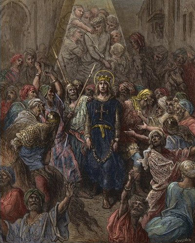 Saint Louis gevangen genomen in Mansoura, tijdens de 7e kruistocht in 1250 - koning Lodewijk IX gevangene in Egypte - gravure door Gustave Doré - uit 