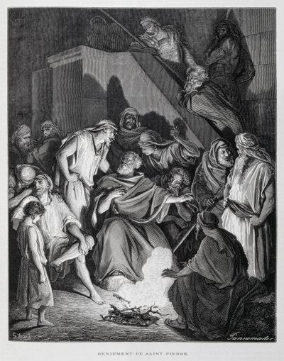 Sint Petrus ontkent Christus, Illustratie uit de Dore Bijbel door Gustave Dore