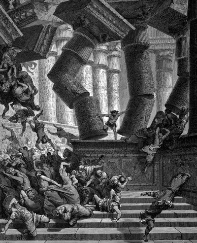 Simson brengt de tempel van Dagon ten val, 1866 door Gustave Dore