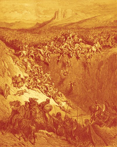 Simson doodt Filistijnen met een ezelskaak, door Doré - Bijbel door Gustave Dore