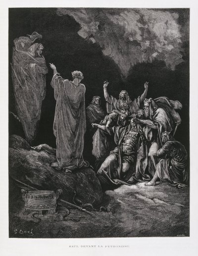 Saul en de heks van Endor, Illustratie uit de Dore Bijbel door Gustave Dore