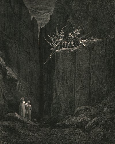 Nauwelijks hadden zijn voeten de laagste van het bed bereikt, ca. 1890 door Gustave Dore