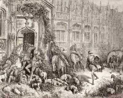 Scène uit Doornroosje door Charles Perrault. Uit El Mundo Ilustrado, gepubliceerd in Barcelona, circa 1880. door Gustave Dore