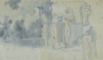 Schetsen van personen, waaronder een vrouwelijk naakt door Gustave Dore