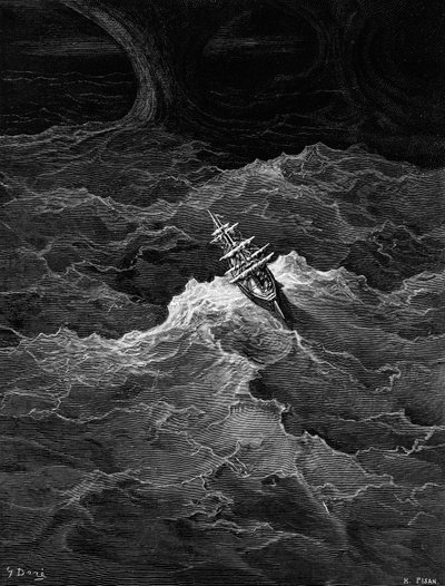 Schip in stormachtige zee, scène uit 