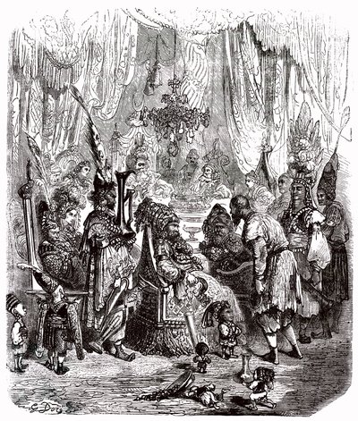 Sindbad de zeeman - verhaal van de duizend-en-een-nacht - illustratie door Gustave Doré - Maxwell editie 1865 - Proloog: een arme drager (Hinbad) presenteert zich voor Sindbad, die oud en rijk is geworden. Deze laatste zal zijn avonturen vertellen door Gustave Dore