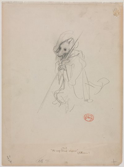 Schets voor "De Wolf Werd Herder" (recto) door Gustave Dore