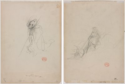 Schets voor "De Wolf Werd Herder" (recto) Schets van Jachtscene (verso) door Gustave Dore