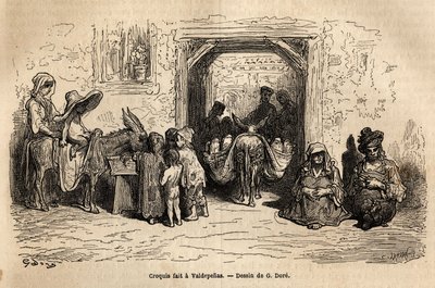 Schets genomen ter plaatse: bedelaars in Valpadenas (Kanaal). Gravure ter illustratie van de reis naar Spanje door Gustave Doré (1832-1883) illustrator en Baron Ch. Davillier redacteur, in 1862, gepubliceerd in 