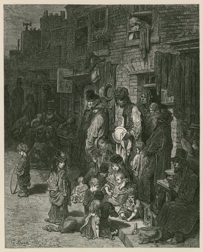 Sloppenwijken in Londen (gravure) door Gustave Dore