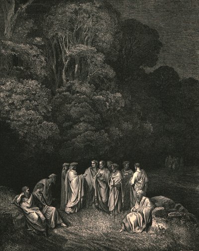 Zo zag ik verenigd de heldere school van hem de vorst van het verhevenste lied door Gustave Dore