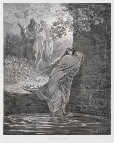 Susanna in bad (Dan. 13:1-26), Illustratie uit de Dore Bijbel door Gustave Dore