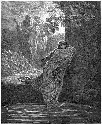 Suzanne in het bad: illustratie door Gustave Doré (1832-1883) voor de Bijbel door Gustave Dore