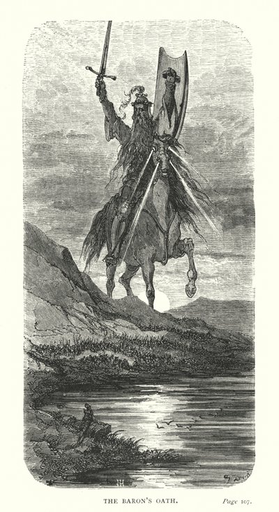 De eed van de baron (gravure) door Gustave Dore
