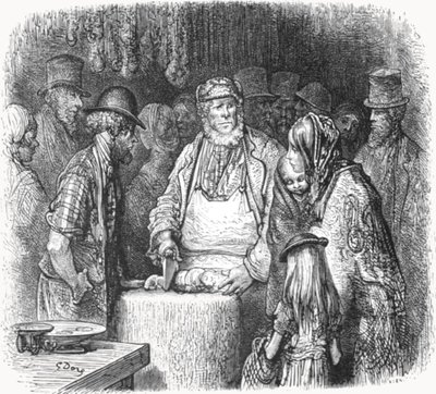 De slager - Newport Market Alley door Gustave Dore