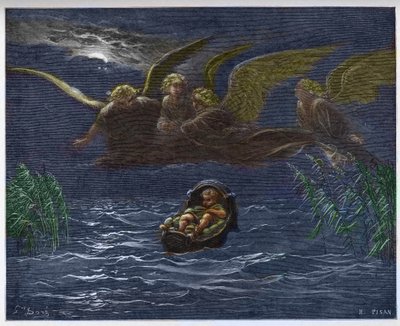 Het kind Mozes op de Nijl omringd door de beschermengelen door Gustave Dore