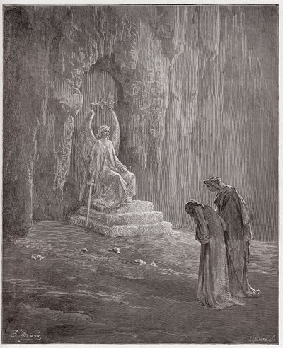 De Goddelijke Komedie, Purgatorio, Canto 9: Dante en Virgil bij de poorten van het Vagevuur - door Dante Alighieri (1265-1321) - Illustratie door Gustave Dore (1832-1883) door Gustave Dore