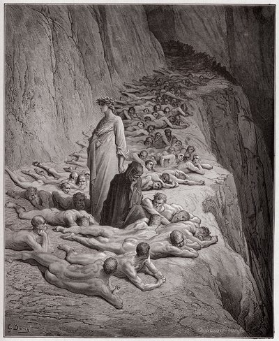 De Goddelijke Komedie (La Divina Commedia), Purgatorio, Canto 19: De zielen van de gierigen: Adrian V spreekt tot Dante - door Dante Alighieri (1265-1321) - Illustratie door Gustave Doré (1832-1883) door Gustave Dore
