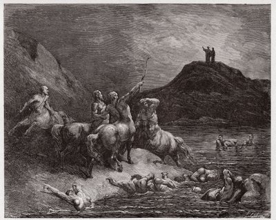 De Goddelijke Komedie (La Divina Commedia, La Divine Comedie), Inferno, Canto 12: Nessus en de centauren - door Dante Alighieri (1265-1321) - Illustratie door Gustave Doré (1832-1883) door Gustave Dore