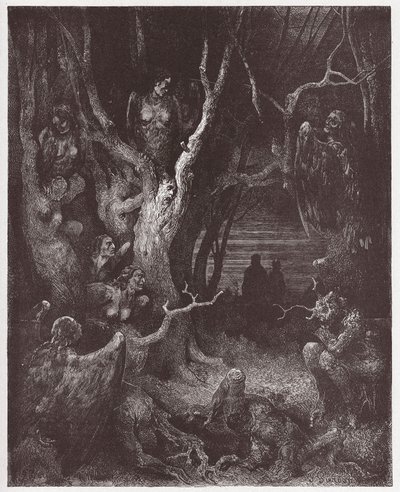 De Goddelijke Komedie, Inferno, Canto 13: De Harpijen in het bos van zelfmoordenaars - door Dante Alighieri (1265-1321) - Illustratie door Gustave Dore (1832-1883) door Gustave Dore