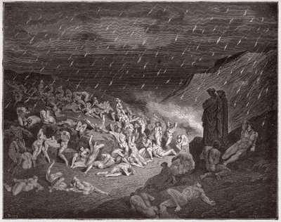 De Goddelijke Komedie (La Divina Commedia), Inferno, Canto 14: De gewelddadigen, gekweld in de regen van vuur - door Dante Alighieri (1265-1321) - Illustratie door Gustave Doré (1832-1883) door Gustave Dore
