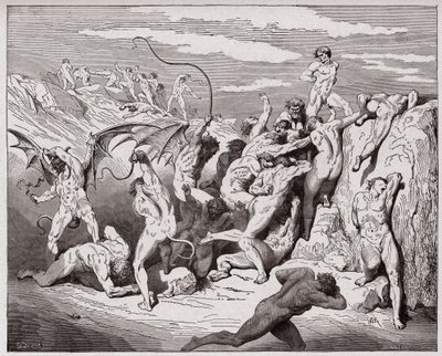 De Goddelijke Komedie, Inferno, Canto 18: Duivels en verleiders - door Dante Alighieri - Illustratie door Gustave Dore door Gustave Dore