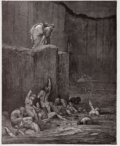 De Goddelijke Komedie, Inferno, Canto 18: Minnaars en vleiers in de achtste cirkel - door Dante Alighieri (1265-1321) - Illustratie door Gustave Dore (1832-1883) door Gustave Dore