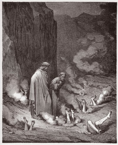 De Goddelijke Komedie, Inferno, Canto 19: Dante berispt paus Nicolaas III in de vierde bolgia - door Dante Alighieri (1265-1321) - Illustratie door Gustave Dore (1832-1883) door Gustave Dore