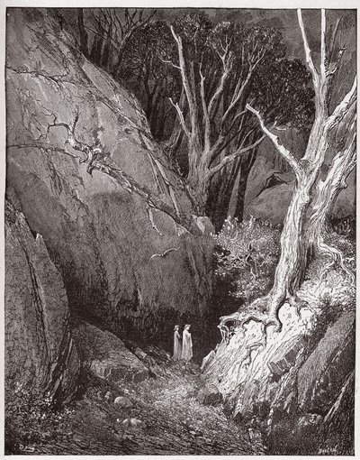 De Goddelijke Komedie (La Divina Commedia), Inferno, Canto 1: Virgil en Dante beginnen hun reis - door Dante Alighieri (1265-1321) - Illustratie door Gustave Doré (1832-1883) door Gustave Dore