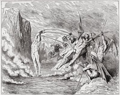 Inferno, Canto 21: Duivels kwellen de barrators (Illustratie door Gustave Doré) door Gustave Dore