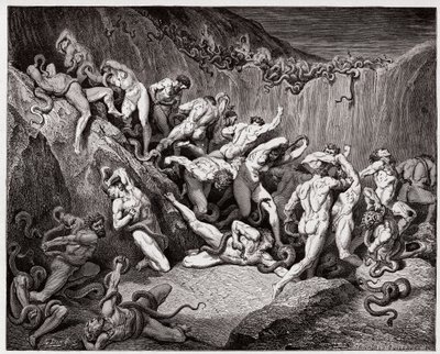 De Goddelijke Komedie, Inferno, Canto 24: De dieven gekweld door slangen - door Dante Alighieri (1265-1321) - Illustratie door Gustave Doré (1832-1883) door Gustave Dore