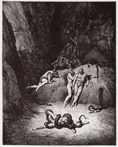De Goddelijke Komedie, Inferno, Canto 25: Agnello verandert in een slang - door Dante Alighieri (1265-1321) - Illustratie door Gustave Doré (1832-1883) door Gustave Dore