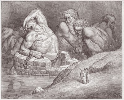 De Goddelijke Komedie, Inferno, Canto 31: Ephialtes in boeien tussen de reuzen - door Dante Alighieri (1265-1321) - Illustratie door Gustave Doré (1832-1883) door Gustave Dore